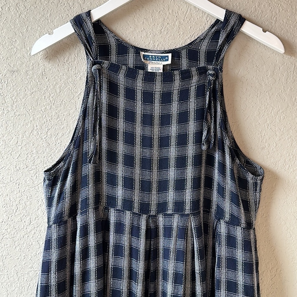 Vintage Bryn Connelly Navy Blue and White Plaid Jumper Dress Size Small Petite - Picture 2 of 13